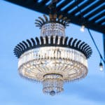 Outdoor ceremony with chandelier, Jillian Bleck Photography